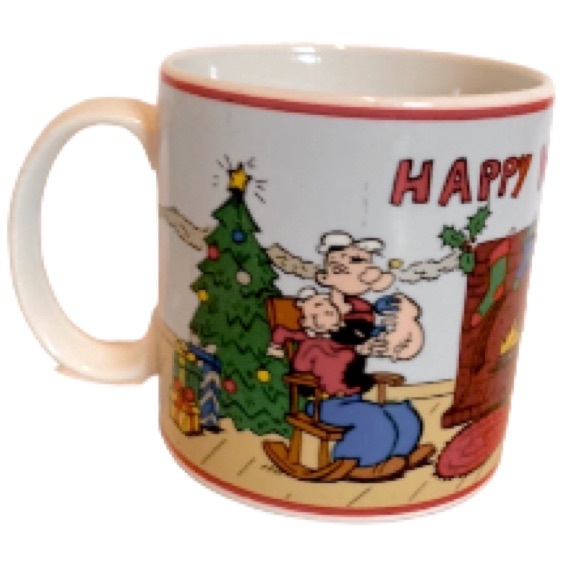 Popeye Vintage 1991 Happy Holidays Presents Mug Cartoon Classic Mug 12 oz - Picture 1 of 10